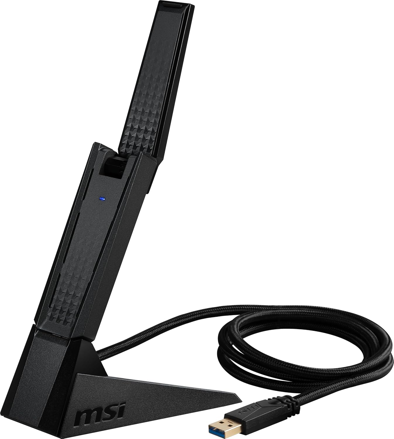 MSI AXE5400 WiFi 6E USB Adapter – WLAN up to 5400 Mbps (6GHz, 5GHz, 2.4GHz Wireless), USB 3.2 Gen 1, MU-MIMO, 2X High-Gain Tri-Band Antennas, Beamforming, WPA3 – Cradle Included