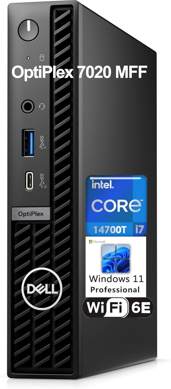 Dell OptiPlex 7020 MFF 7000 Mini Business Desktop Micro Computer, 14th Gen Intel 20-Core i7-14700T up to 5.2GHz, 32GB DDR5 RAM, 1TB PCIe SSD, WiFi 6E, RJ45, HDMI, Type-C, DisplayPort, Windows 11 Pro