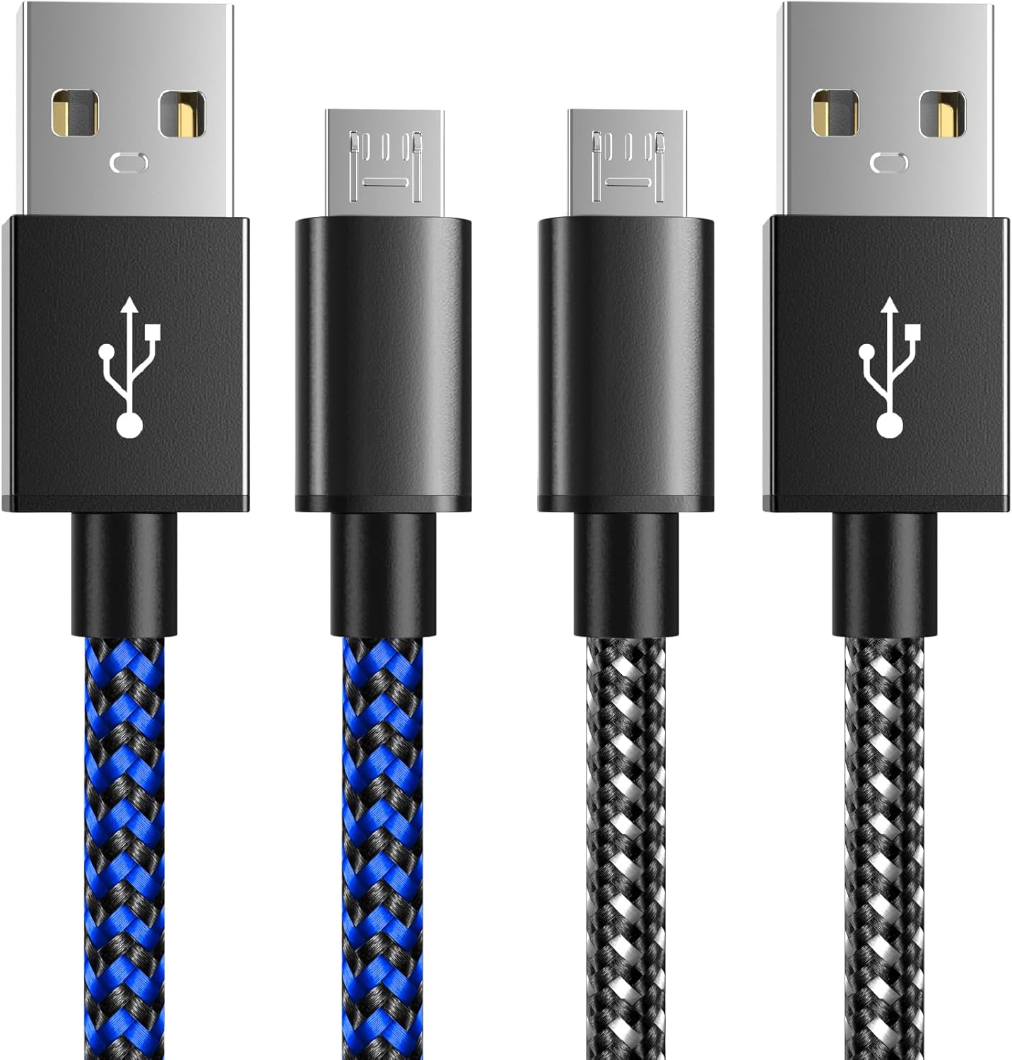 6amLifestyle PS4 Controller Charger Charging Cable, 2 Pack 10ft Extra Long Micro USB 2.0 Cable, Nylon Braided Cord, for PS4, PS4 Slim/Pro, Xbox One S/X Controller, Android Phones, Black+Blue