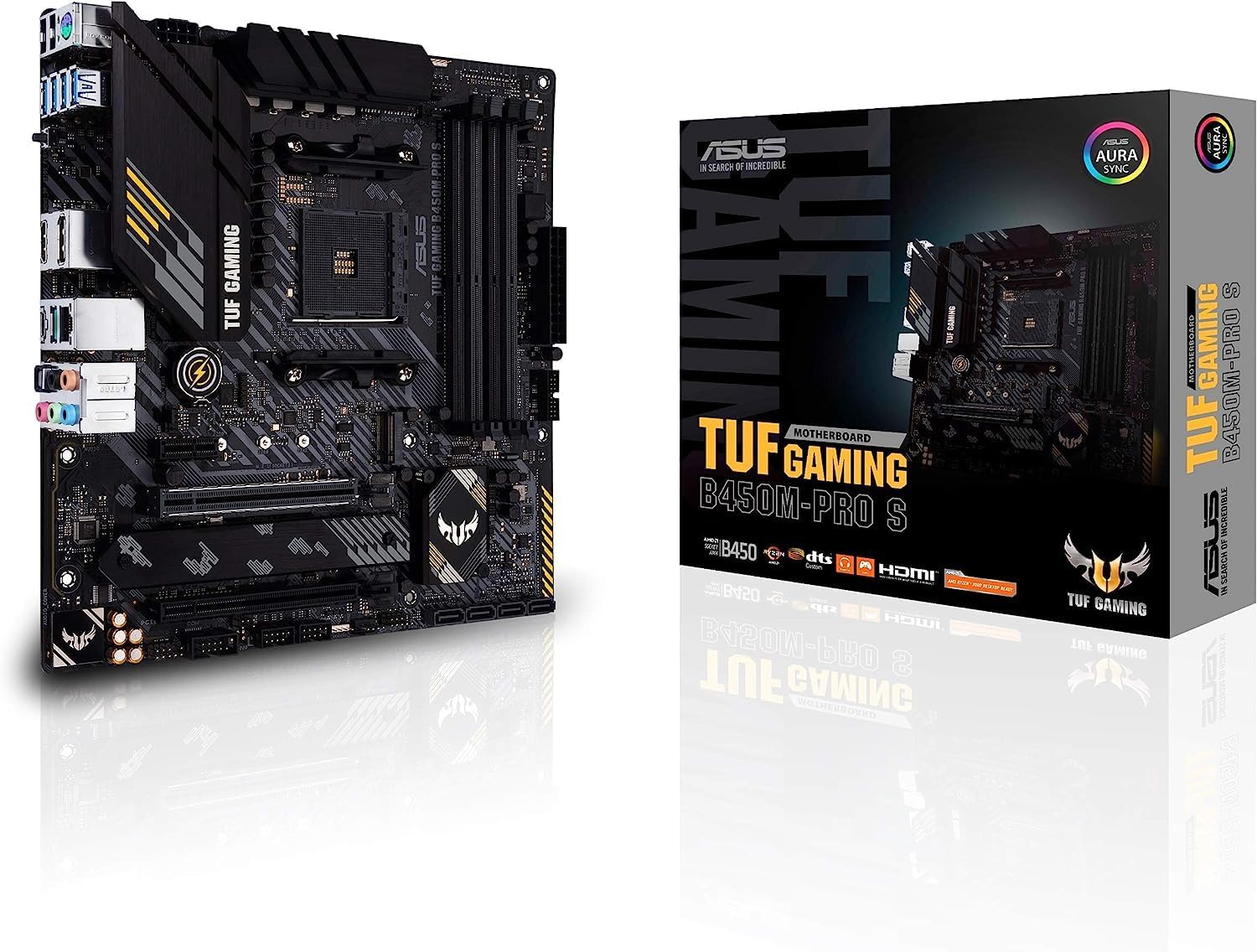 ASUS TUF Gaming B450M-PRO S AMD AM4 (3rd Gen Ryzen) Micro ATX Gaming Motherboard (8+2 Power Stages, 2.5Gb LAN, BIOS Flashback, AI Noise-Canceling Mic, USB 3.2 Gen 2 Type-A and Type-C, Aura Sync RGB)