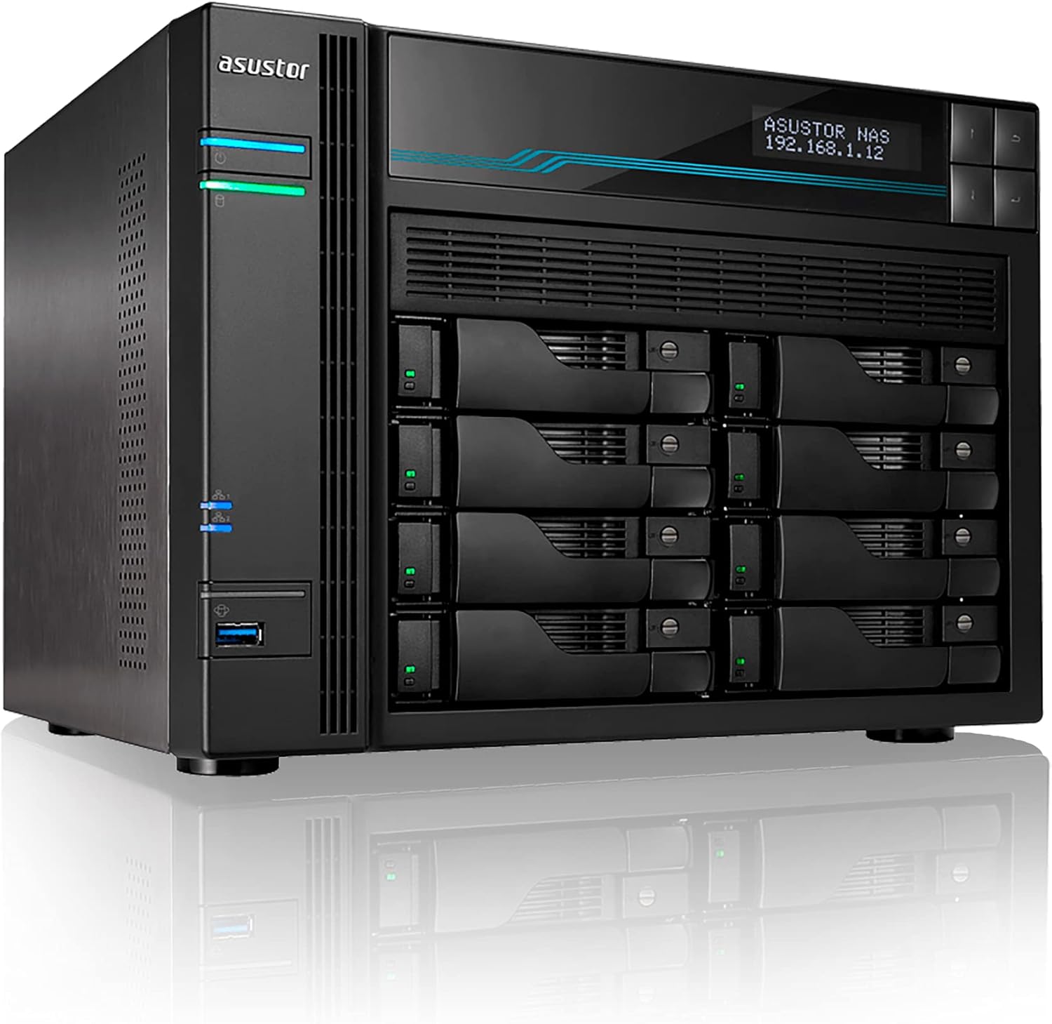 Asustor Lockerstor 8 AS6508T 8 Bay NAS – Network Storage Enclosure, Quad Core 2.1GHz CPU, 8GB RAM DDR4, M.2 NVMe SSD