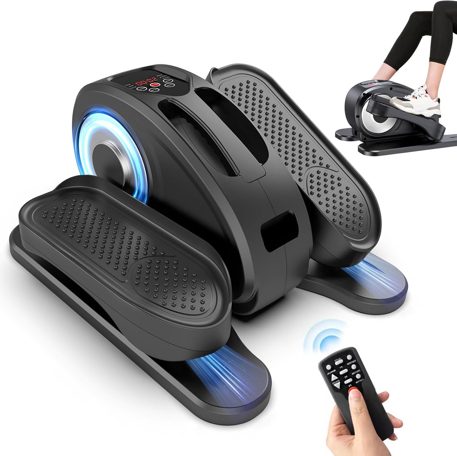 Under Desk Elliptical Exerise Machine/Portable Elliptical Ellipse Leg Exerciser for Seniors/Quiet Electric Foot Pedal Exerciser for Home with Remote Control