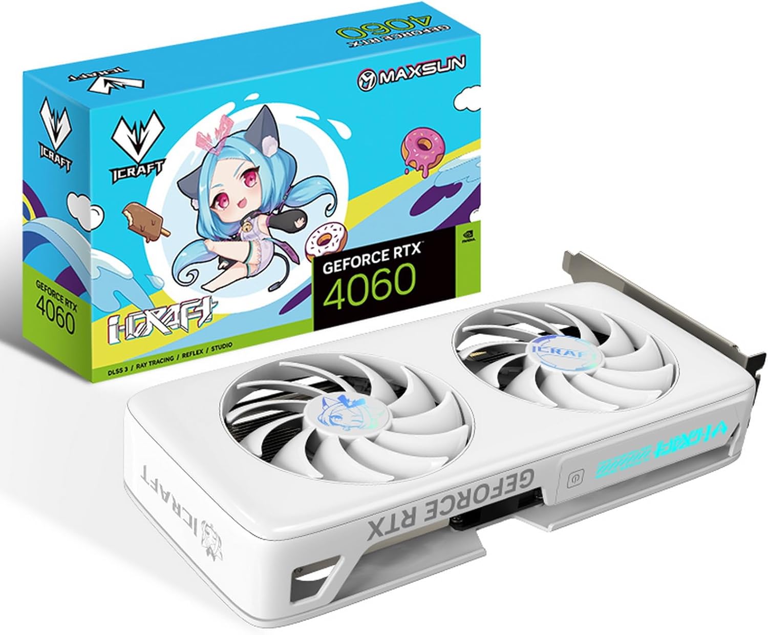 maxsun GeForce RTX 4060 iCraft OC ACGN Limited Edition 8GB GDDR6 (PCIe 4.0, DLSS 3.5, HDMI 2.1, DisplayPort 1.4a, RGB, Anime White GPU)