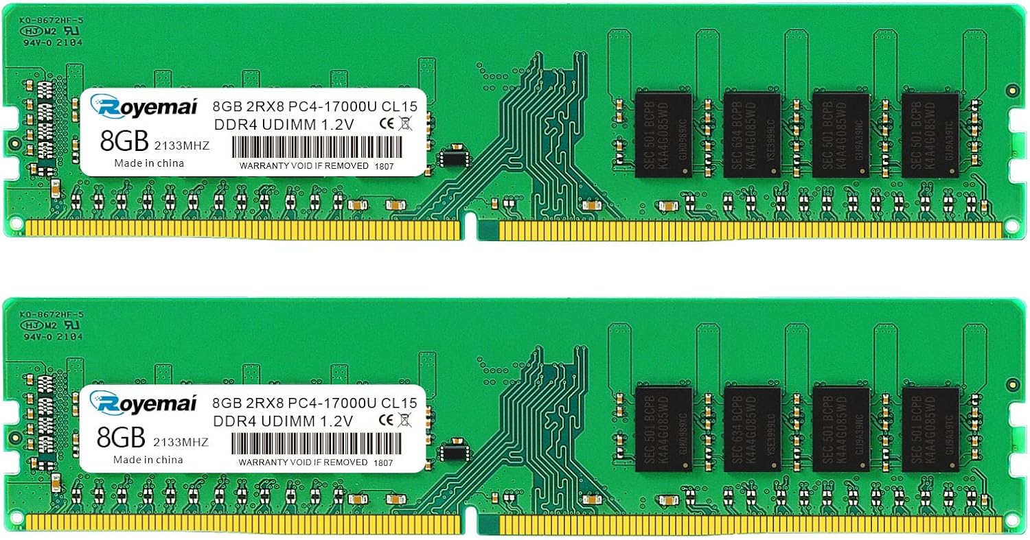 16GB (2x8GB) DDR4 17000U PC4 2133MHz UDIMM, DDR4-2133P PC4-17000 CL15 2Rx8 1.2V Non-ECC 288 Pin Desktop Memory Module Ram