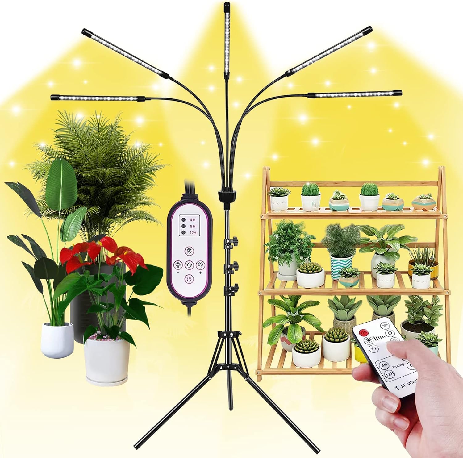 Grow Lights for Indoor Plants,5 Heads Plant Lights for Indoor Plant,LED Full Spectrum Plant Lights,Adjustable Plant Grow Light,4/8/12H Timer,Warm White Grow Lamp for Various Plant