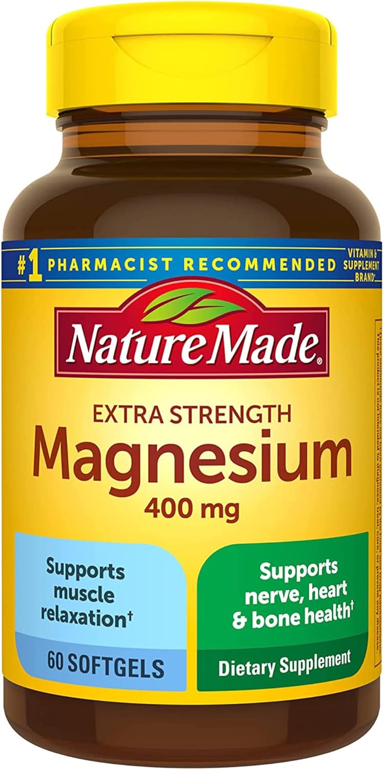 Nature Made Extra Strength Magnesium Oxide 400 mg, Dietary Supplement for Muscle, Nerve, Bone and Heart Support, 60 Softgels,