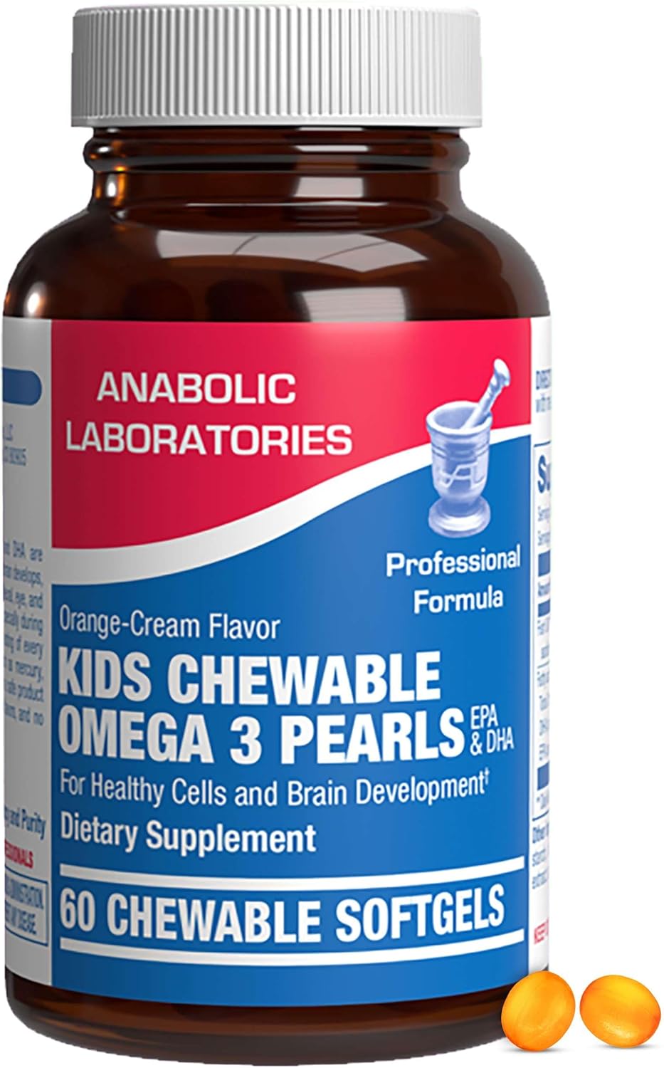 Kids Fish Oil Gummies Omega 3-60 Chewable Omega 3 Softgel Pearls with EPA and DHA – Omega 3 Kids Gummies for Cell Health and Brain Development