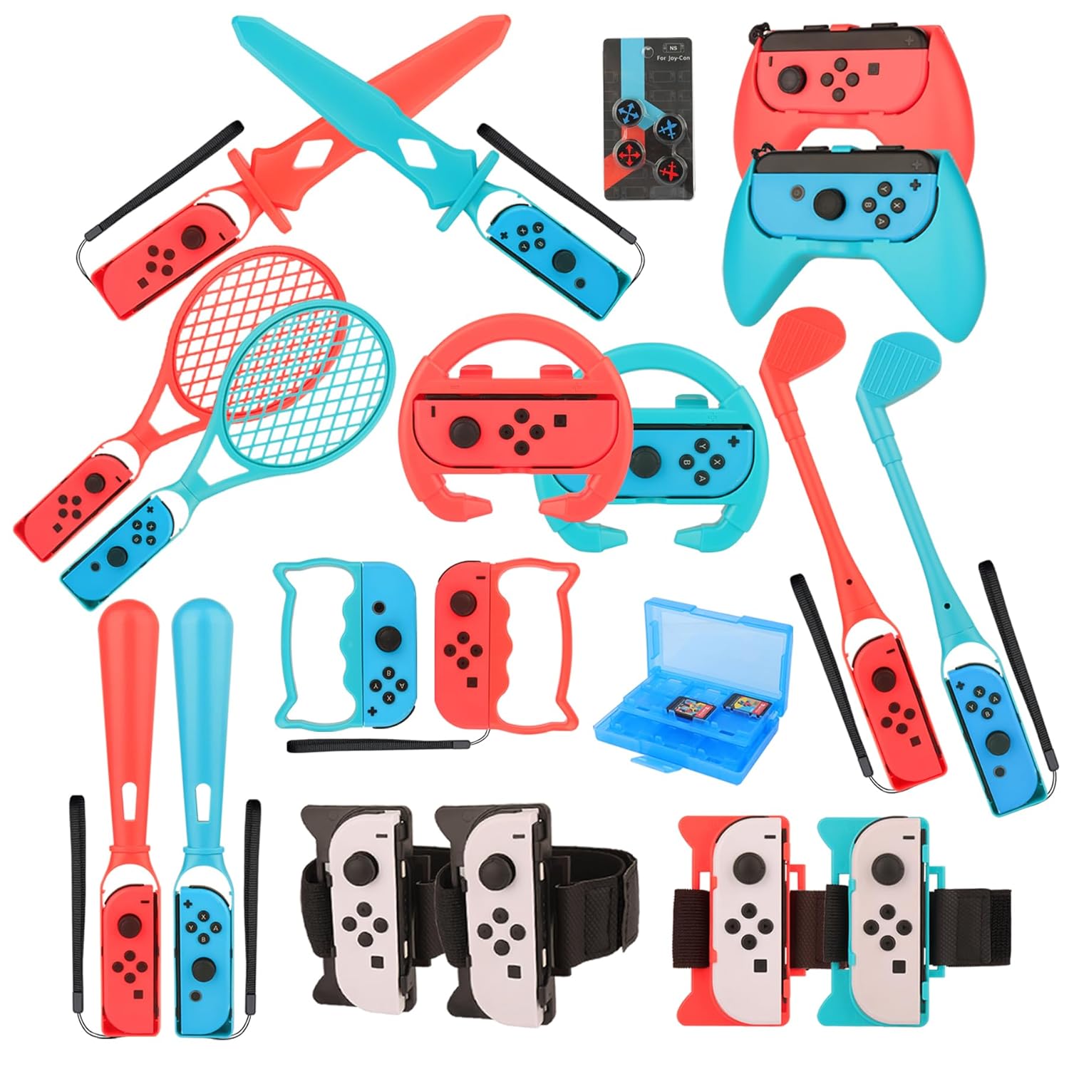 WEILE Switch Sports Accessories Bundle – 23 in 1 Family Accessories Pack Kit for Nintendo Switch /Switch OLED Sports Games with Golf Clubs, Tennis Rackets, Swords, Bowling Grips, Baseball Bats, Wrist Bands, Leg Straps and more