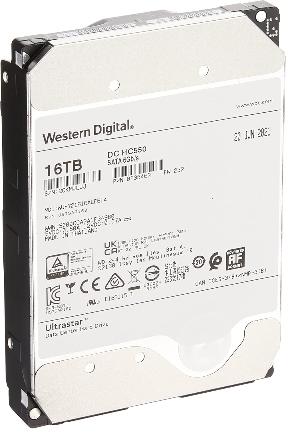 Western Digital HDD 16TB WD Ultrastar DC HC550 Data Center 3.5″ Internal Hard Drive WUH721816ALE6L4 (Renewed)