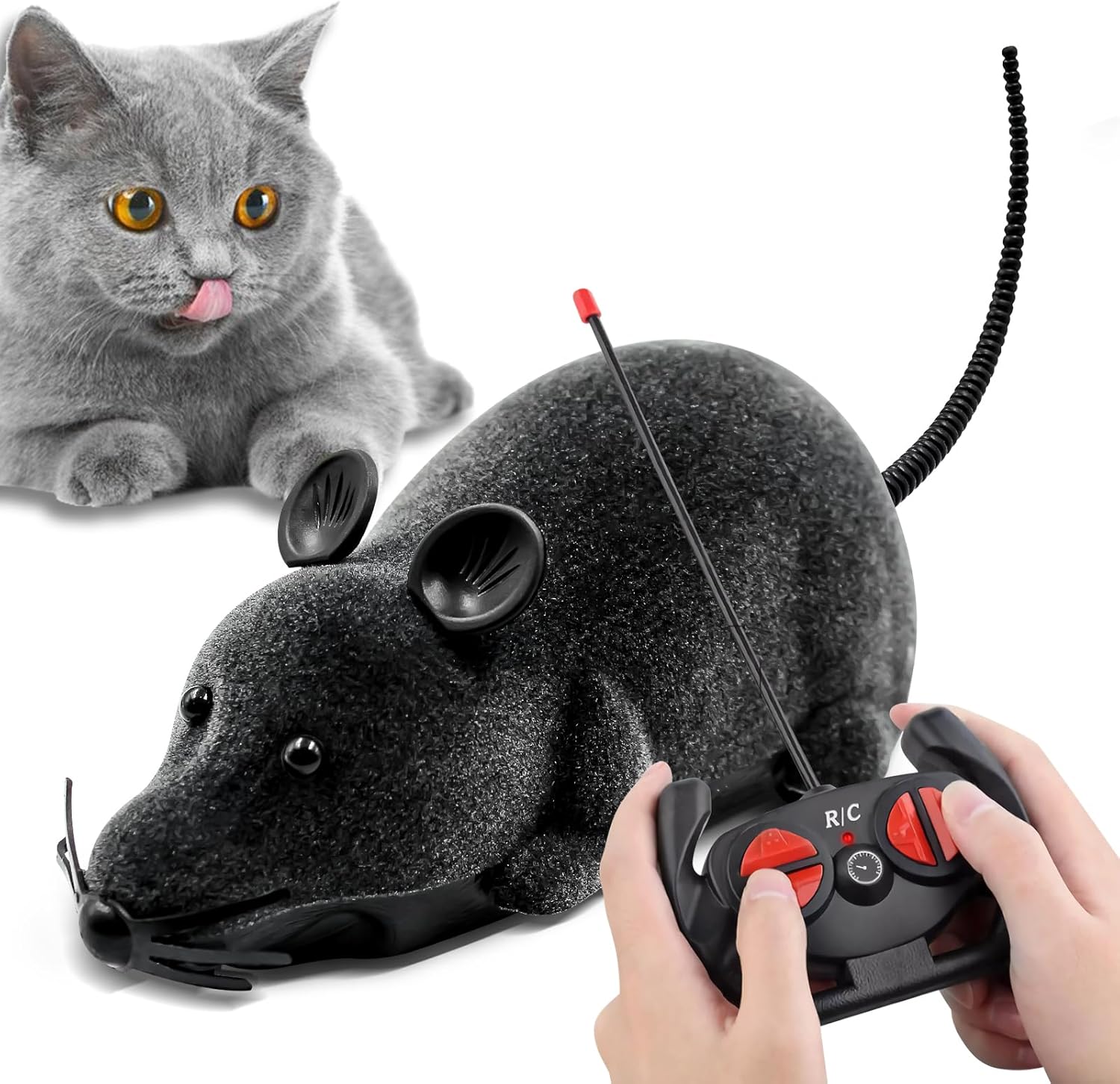 Aerbee Remote Control Rat Toy, Electronic RC Mouse Toy Emulation Flocking Rat Toy Interactive Cat Toys Pet Toys Funny Wireless Chasing Prank Joke Scary Trick Rats Animal for Pets Novelty Gift