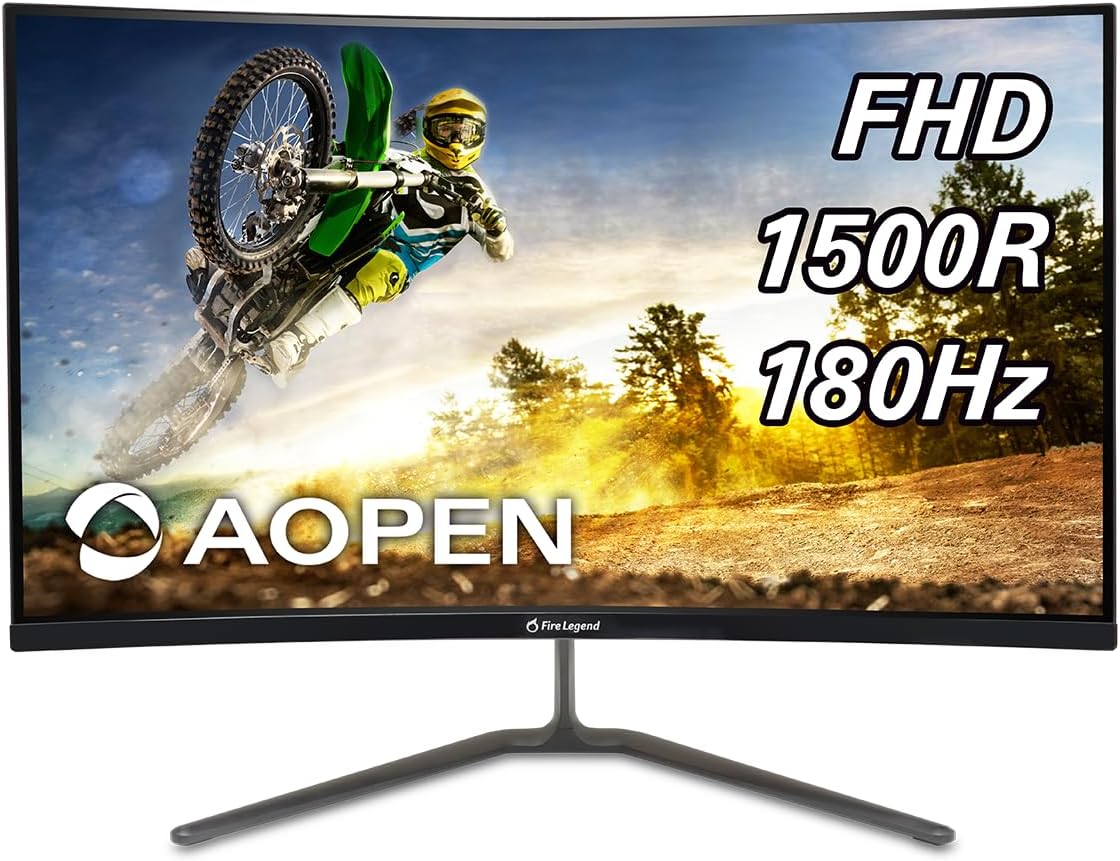 AOPEN by Acer 27HC5R S3biip 27″ Full HD (1920 x 1080) VA 1500R Curved Gaming Monitor |AMD FreeSync Premium | 180Hz Refresh Rate | 1ms TVR | HDR 10 Support | Ports:1xDisplay Port 1.4 & 2xHDMI 2.0,16:9