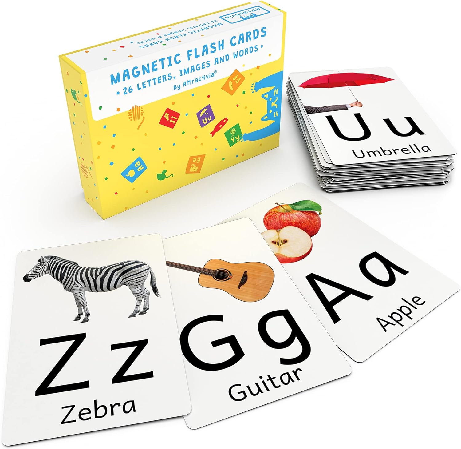 Magnetic Big Alphabet ABC Picture Flash Cards. 26 Sturdy Large Letters with First Words for Toddlers, Preschool and Kindergarten