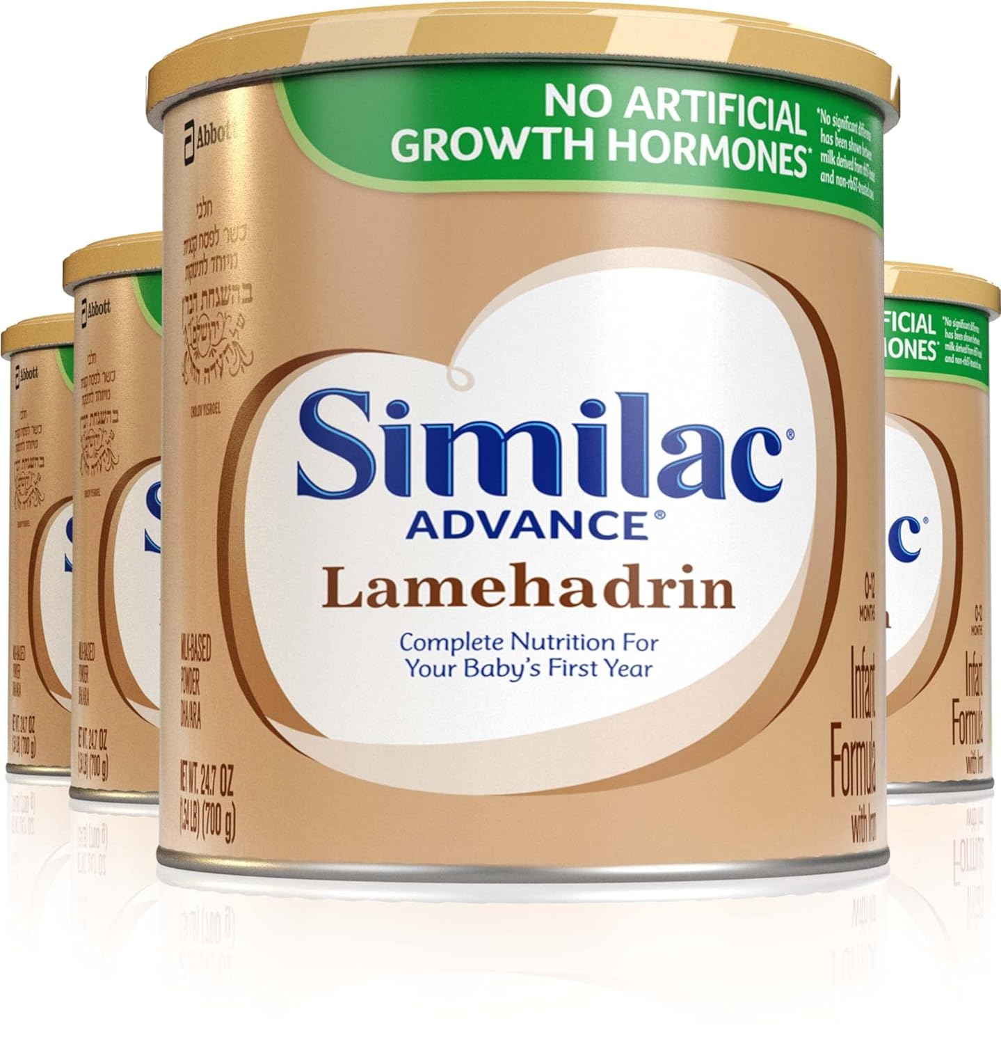 Similac Lamehadrin Badatz-certified Advance Infant Formula with Iron, 24.7 ounce (4 Pack) Certified Kosher Baby Formula Powder