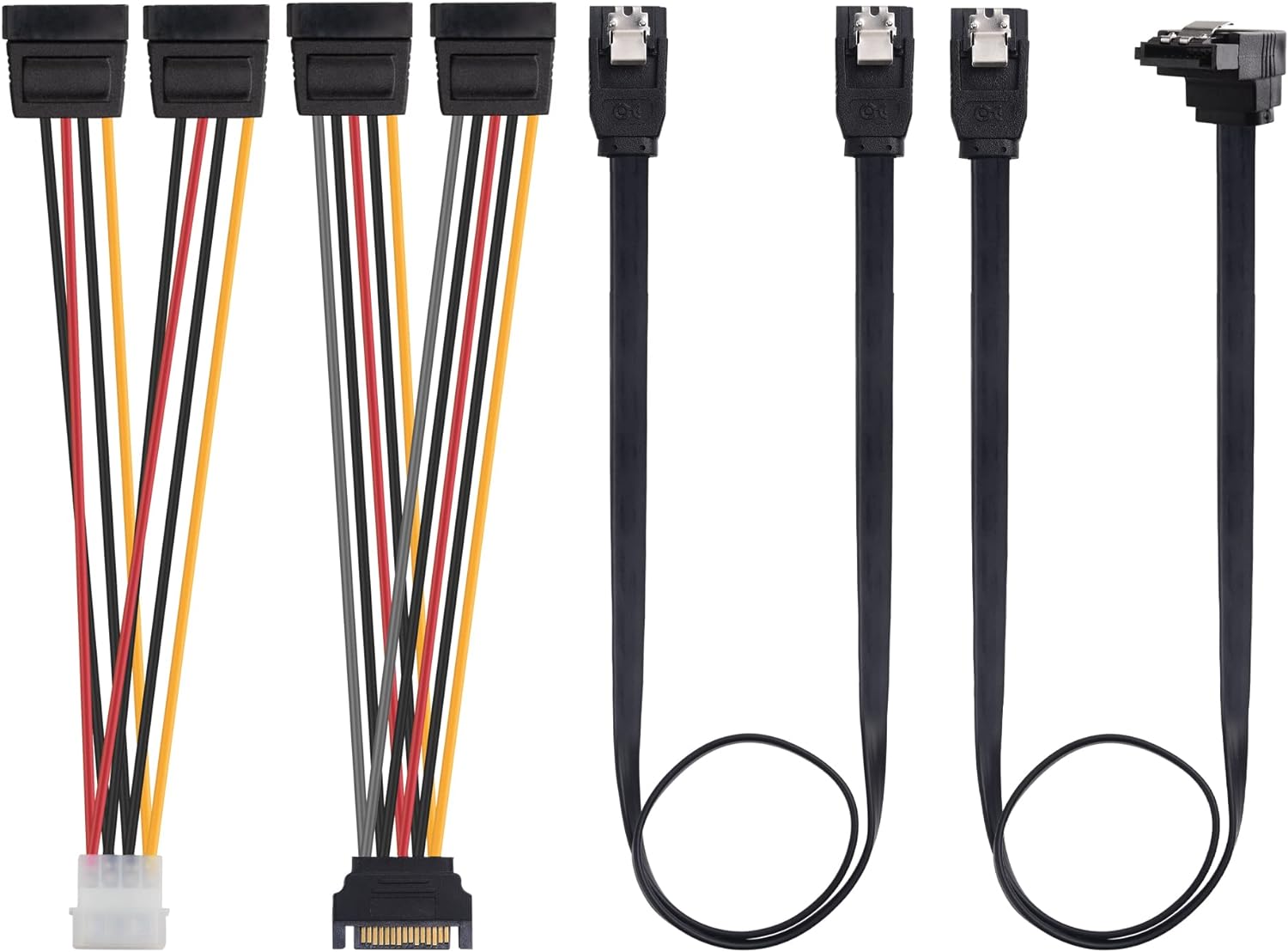 Cable Matters SATA III Data Cable and SATA Power Cable Kit with Straight and 90 Degree SATA III Cables, Power Splitter Adapter, and Molex Adapter in Black