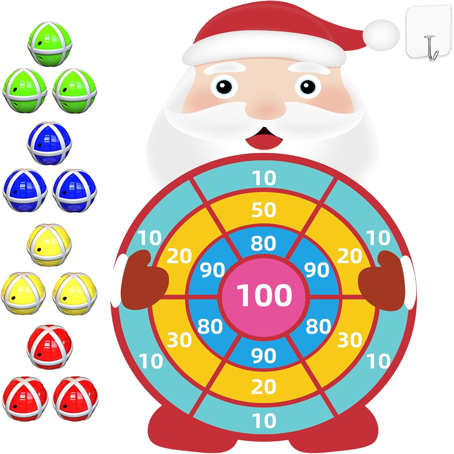 HONGID 30″ Large Christmas Toys Gifts for Kids,Cute Santa Claus Dart Board with Sticky Balls,Christmas Decor Party Supplies Centerpieces,Christmas Games for families,Stocking Stuffers for Boys Girls