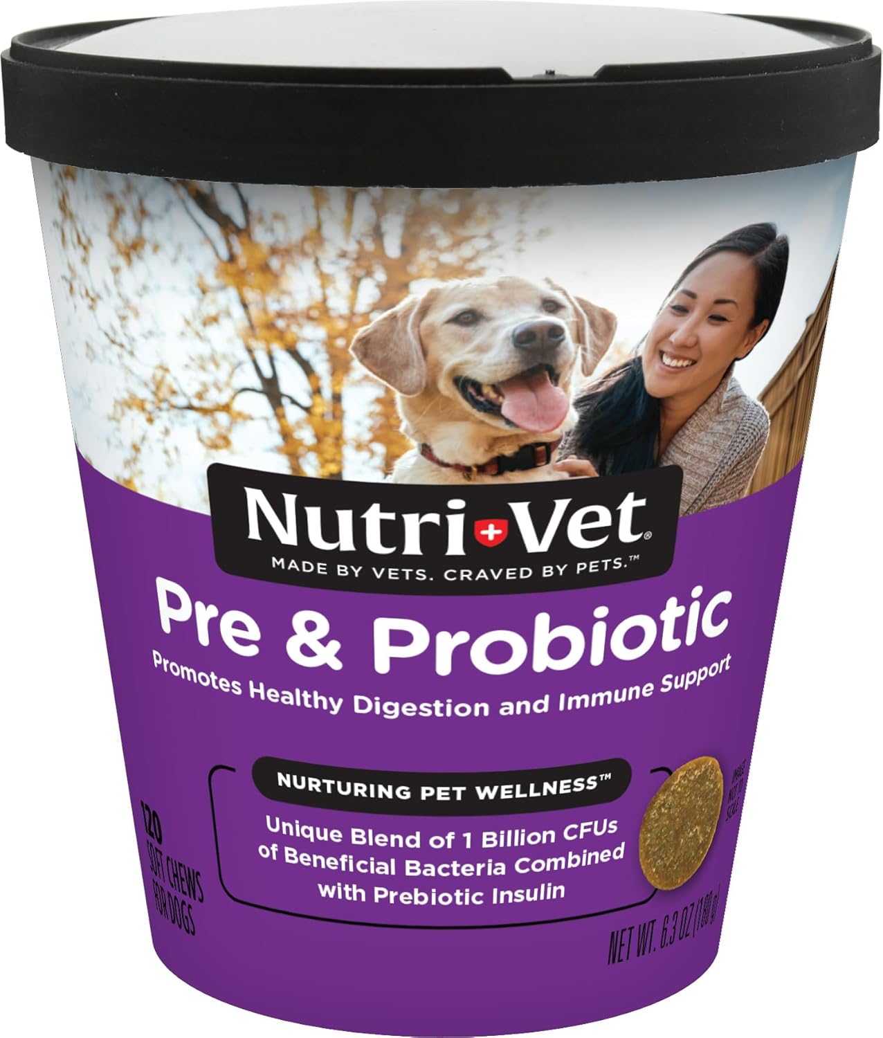 Nutri-Vet Pre and Probiotic Soft Chews for Dogs | Digestive Health Support | Tasty Alternative to Probiotic Powder | 120 Soft Chews