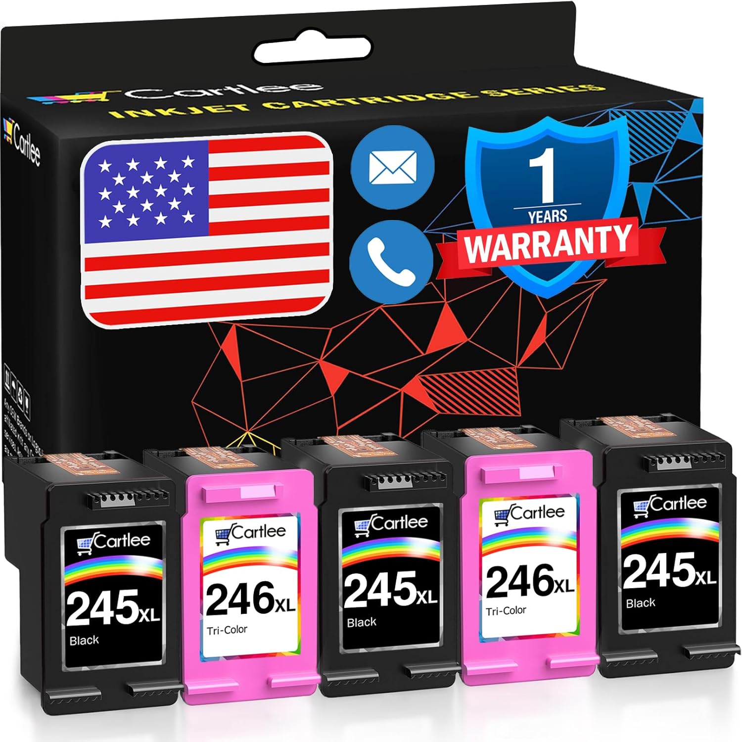 Cartlee Compatible Ink Cartridges Replacement for for Canon Ink Cartridges 245 and 246 for Canon PG-245xl CL-246xl for iP2820 MG2420 MG2920 MG2922 MG2520 MG2924 MX492 (5 Pack)