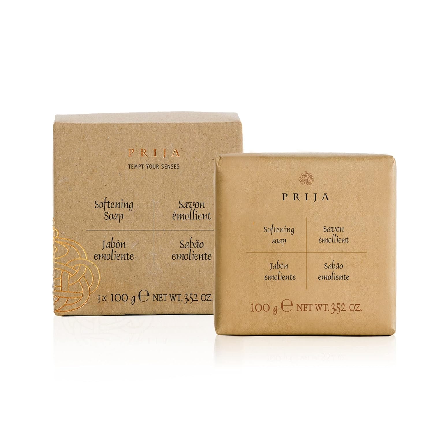 Prija Softening Soap Gift Pack Enriched with Vegetable Glycerin (3 Pack x 3.52 oz) – Maintain and Restore Skin Hydration – Vegan Friendly – Dermatologically Tested – 100% Recycled Paper