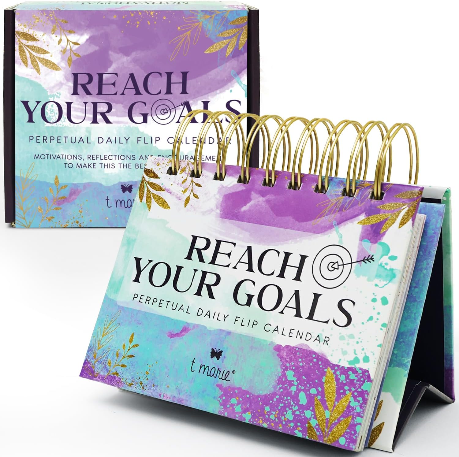 Reach Your Goals Daily Desk Calendar – Motivational Gift and Positive Affirmations for Women – Perpetual Calendar, Cute Office Decor, Gratitude and Self Care Gifts for Women, Inspirational Desk Accessories