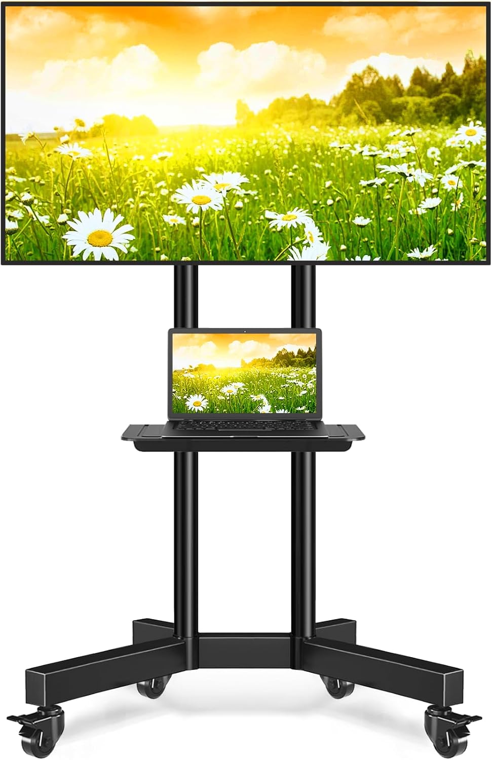 Mobile TV Stand with Upgraded Wheels for 32-83 Inch TVs up to 110 lbs, Height Adjustable Rolling TV Stand with Laptop Shelf, Mobile TV Cart with Heavy Duty Structure for Living Room, Patio, Office