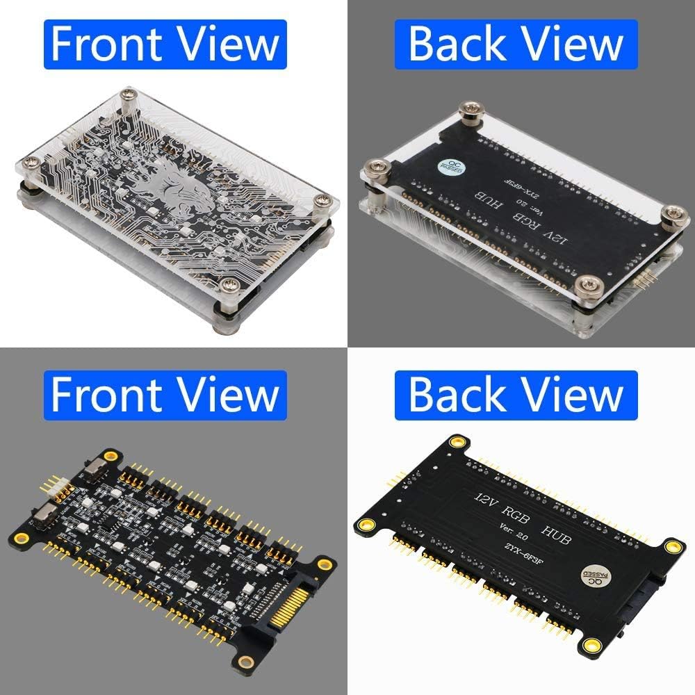 Newest Version 12V RGB Hub with Acrylic Case and Magnetic Standoff for ASUS/MSI 12V 4Pin LED Controller