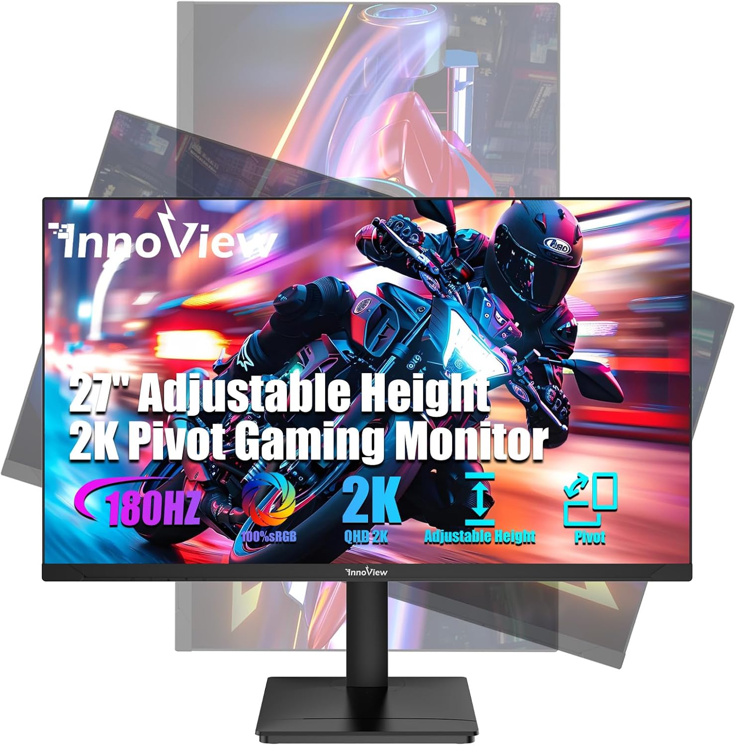 InnoView 27″ 2K 2560 * 1440p PC Gaming Monitor 180Hz Refresh Rate, 1ms Response Time, 99% sRGB Color, AMD FreeSync/IPS Display/HDMI/DisplayPort for Gaming & Editing