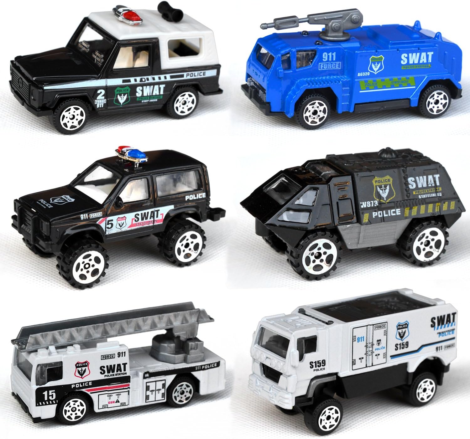 Tianmei 6 Cars in 1 Set Police Styling 1:87 Alloy Diecast Vehicle Models Collection Kids Toy, Police Assault Car Truck Armored Vehicle (6pieces – Police)