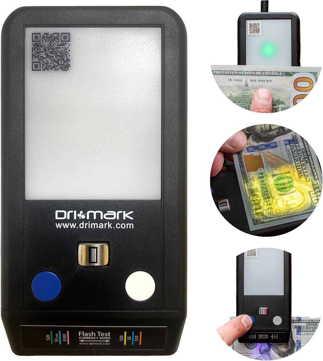 Dri Mark Flash Test Counterfeit Bill Detector, 3 Easy Tests in One Small Device, Watermark, Ink, Security Strip, Fast and Accurate Money Checker, Fake Currency Detection Machine, Maintenance Free