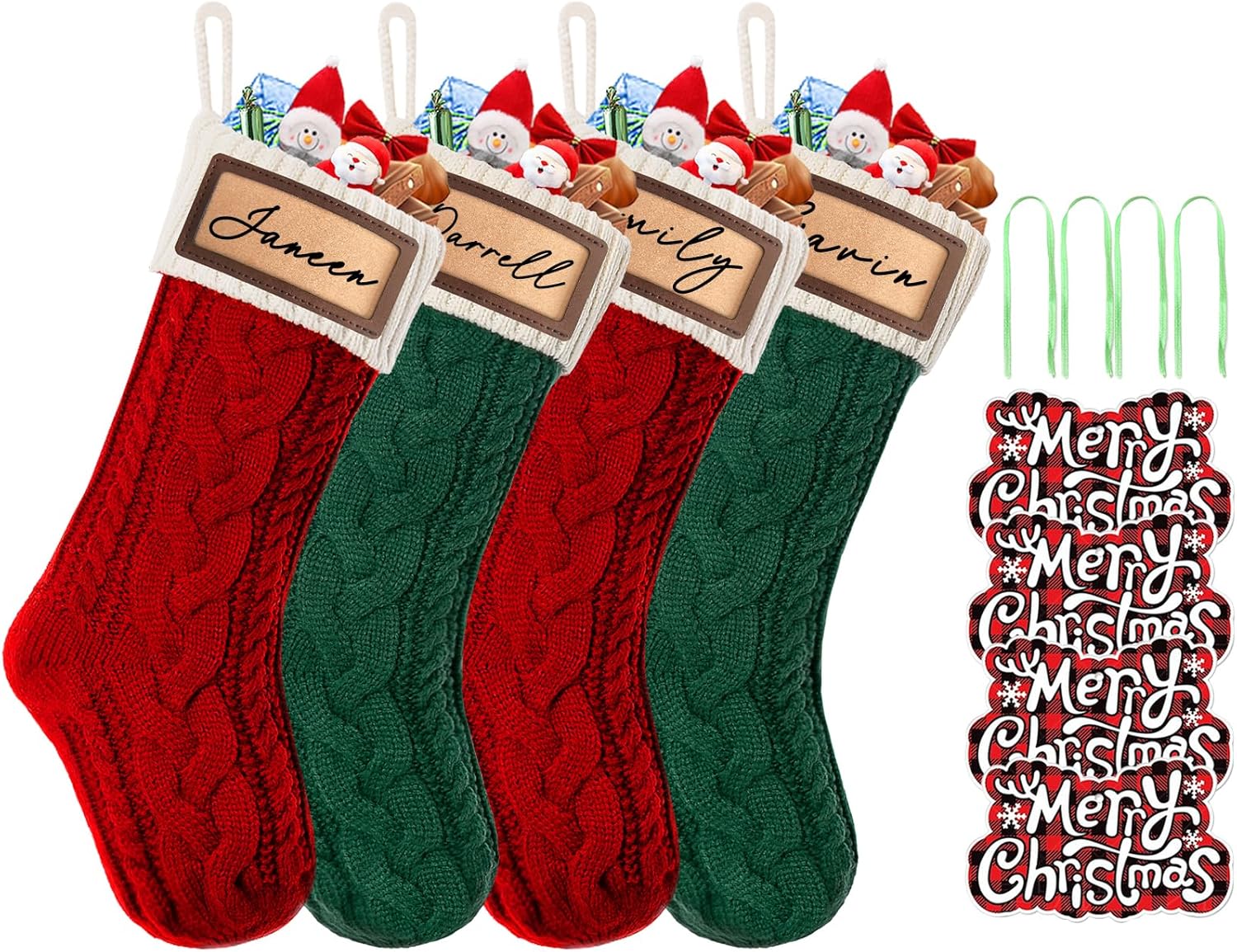 Christmas Stockings 4 Pack, 18 Inches Large Family Xmas Stockings, Hanging Mix Color Knitted Stockings(4 Mix)