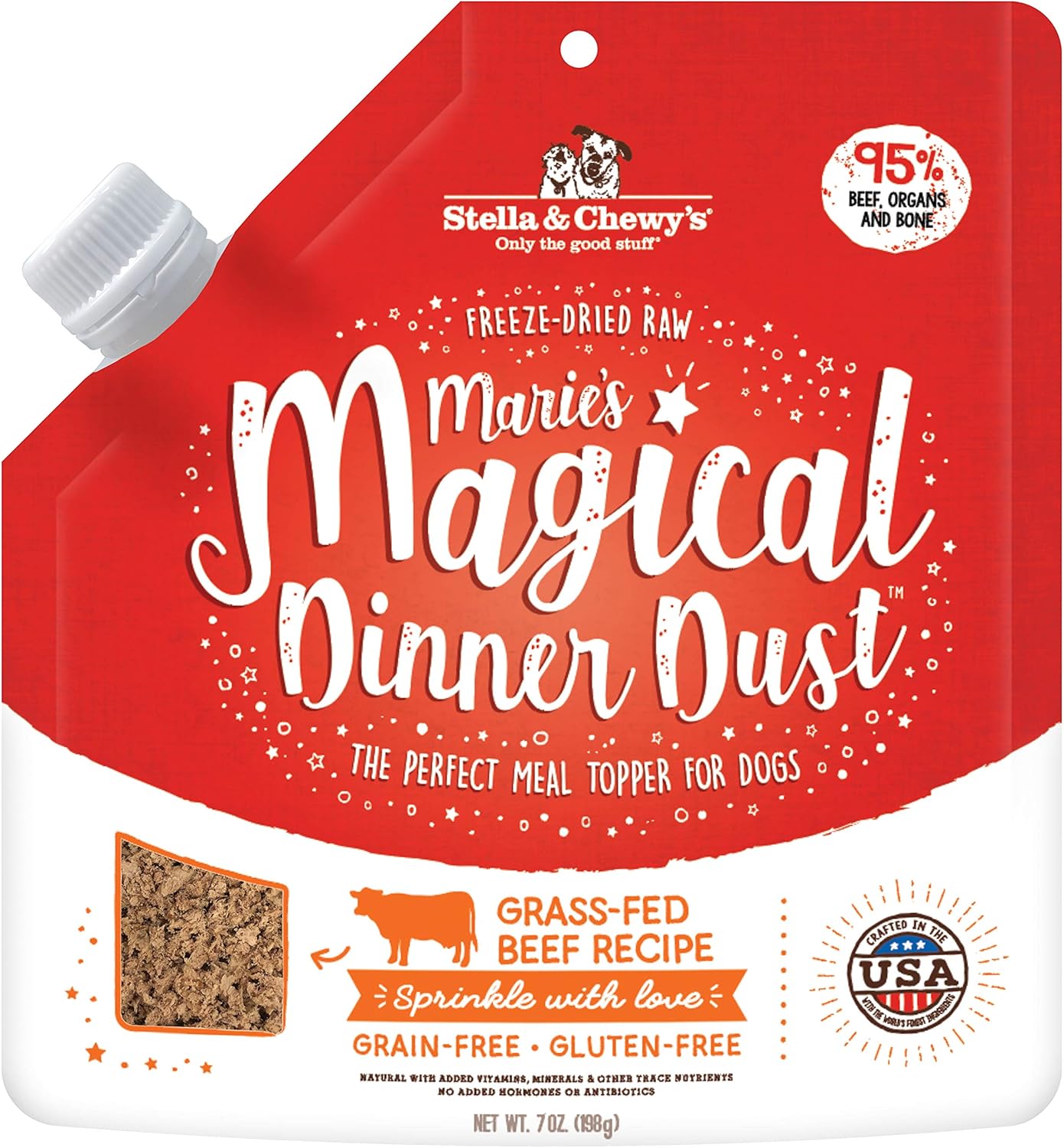 Stella & Chewy’s Freeze-Dried Raw Marie’s Magical Dinner Dust – Protein Rich, Grain Free Dog & Puppy Food Topper – Grass-Fed Beef Recipe – 7 oz Bag