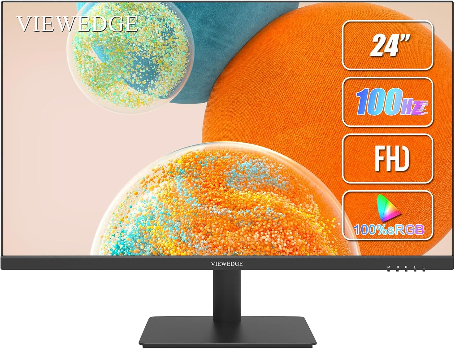 24 Inch Monitor – FHD 1080p 100Hz (Supports 75hz) Computer Monitor 24 inch with Bluelight Filter HDMI VGA Ports, 100×100 mm VESA (Wall Mountable), Ultra Thin Bezel Designed