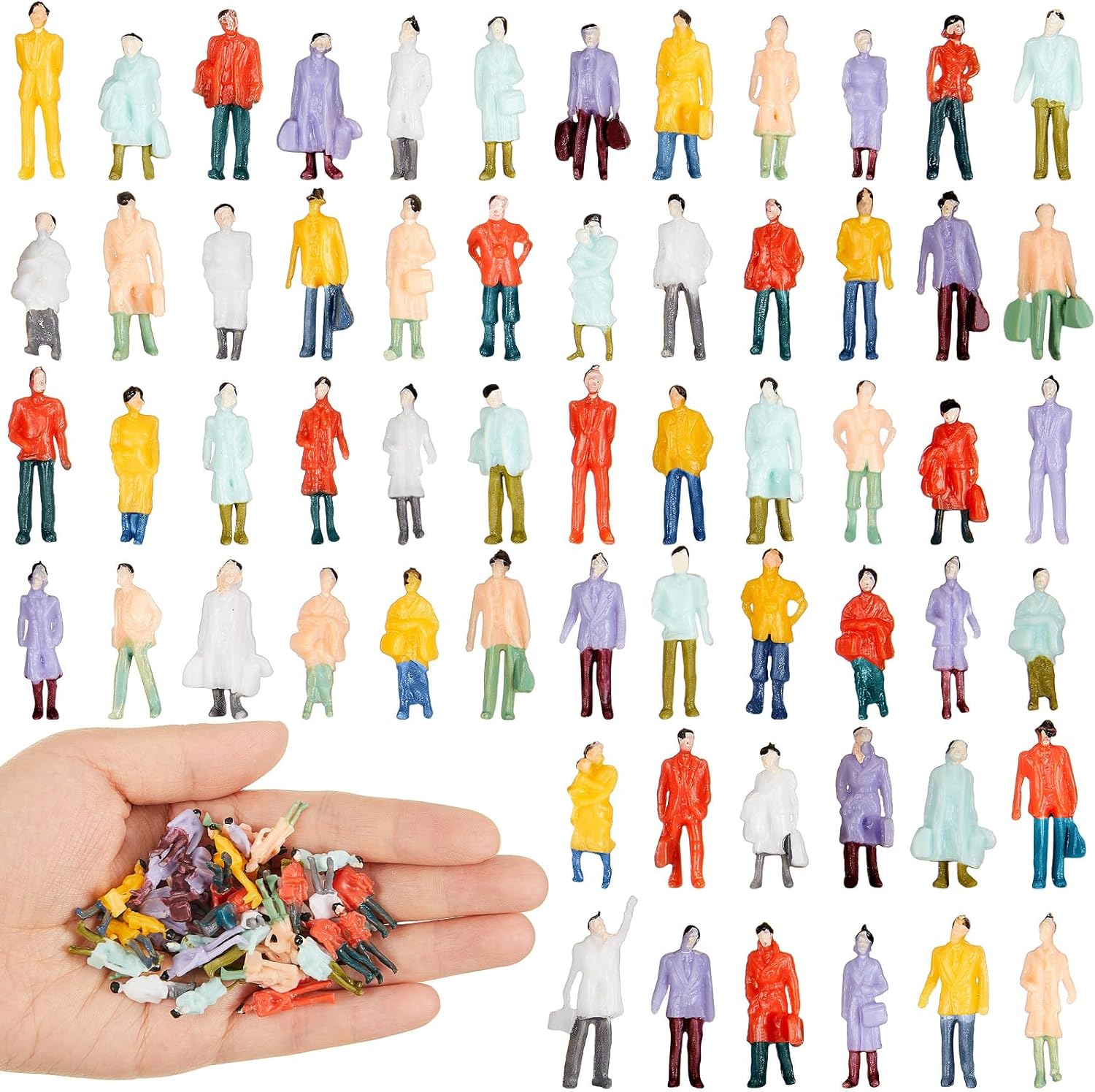 Hungdao 100 Pcs Small 1: 87 Ho Scale Tiny People Figurines Miniature People Figurines for Park Street Miniature Scenes Sitting Standing Tiny People Architectural People Painted Figures