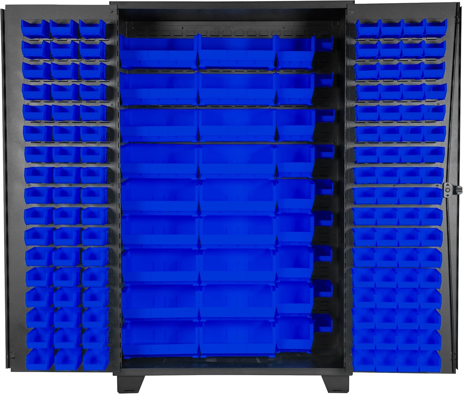 Jamco Tool Storage Cabinets with Bin Mounts, Model DP, 155 Bins, 48-Inch W x 24-Inch D x 78-Inch H, Blue Bins