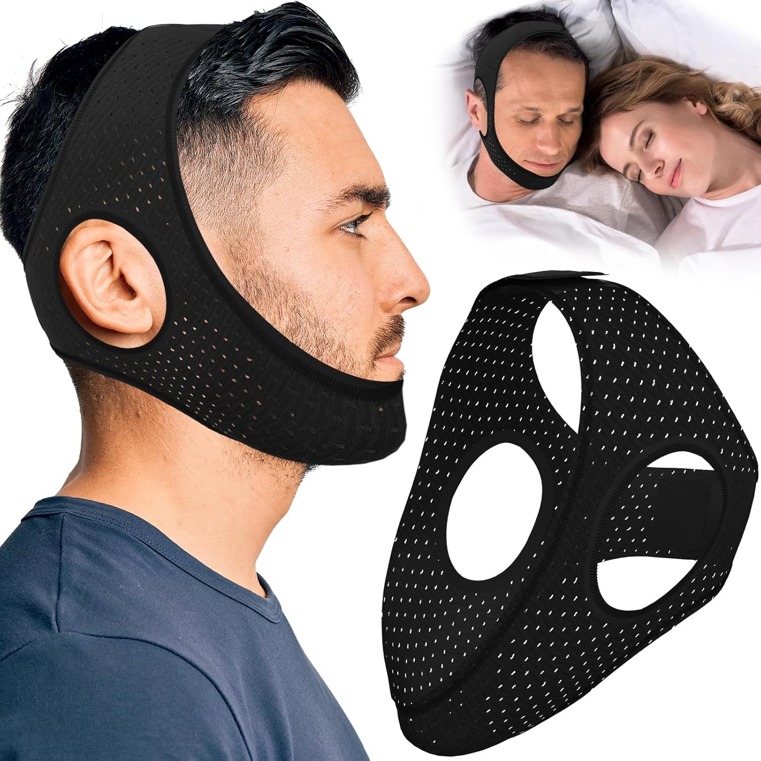 Anti Snoring Devices, Air Flow Jaw Strap for Sleep Apnea, Chin Strap for Sleeping with Adjustable Velcro, Comfortable Stop Snoring Solution, Sleep Apnea Devices for Men and Women, 23.5in