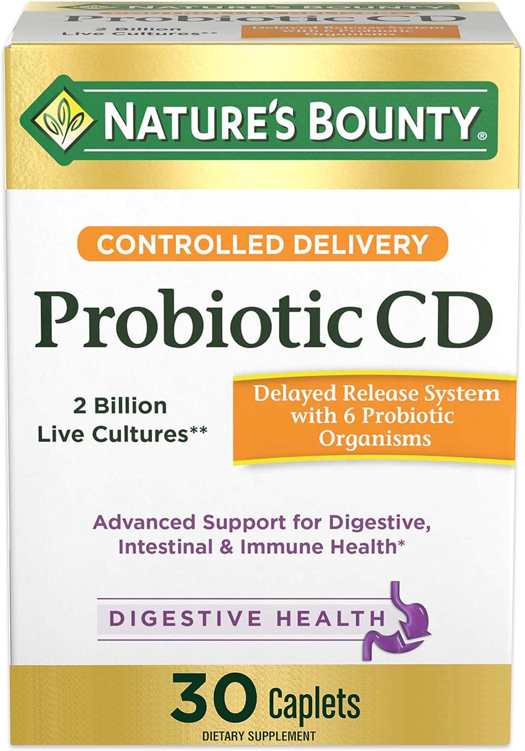 Nature’s Bounty Controlled Delivery Probiotic, Dietary Supplement, Advanced Support for Digestive, Intestinal and Immune Health, 30 Caplets