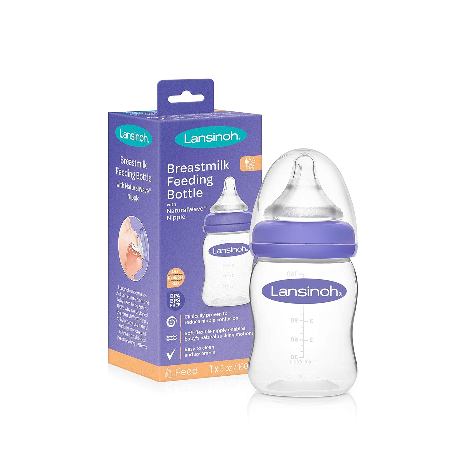 Lansinoh Momma Breastmilk Feeding Bottle with NaturalWave Slow Flow Nipple, 5 Ounces