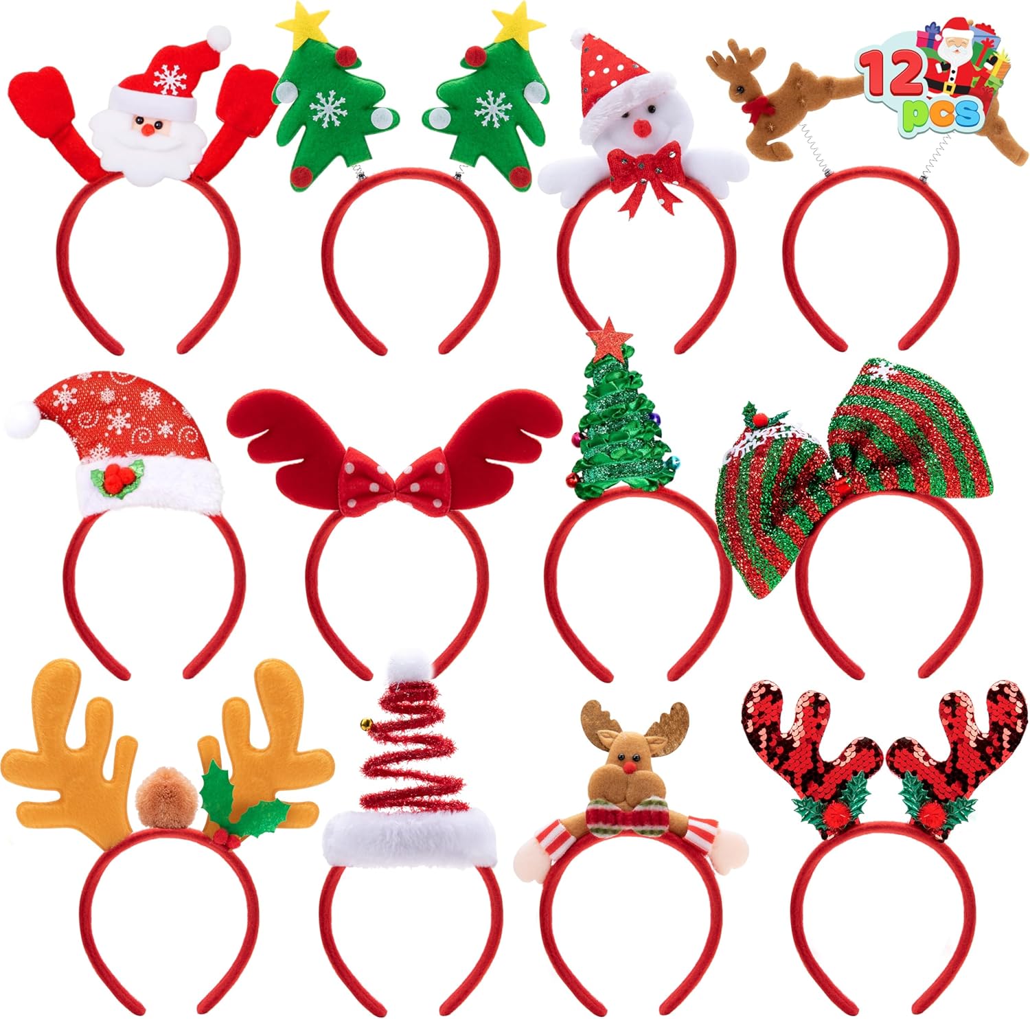 JOYIN 12 Packs Christmas Headbands with Assorted Design Christmas Headwear Holiday Headbands Accessories for Women Men Kids Christmas Parties Xmas Holiday Party Favors Photo Booth (ONE SIZE FIT ALL)