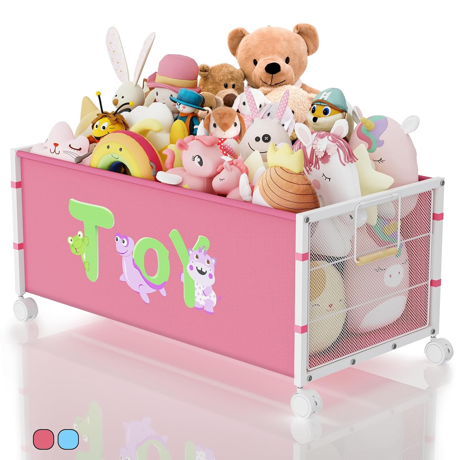 120L Toy Boxes for Kids Extra Large, Toy Storage Organizer with Wheels & Handle, 33.1” x 16.5” x 14.6” Big Toy Chest Storage for Stuffed Animals, Living Room Area, Playroom(Pink, 1PC)