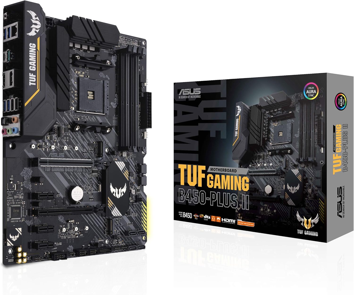 ASUS TUF Gaming B450-PLUS II AMD AM4 Ryzen 5000 ATX Motherboard With DDR4 4400(O.C.), HDMI 2.0b, USB 3.2 Gen 2 Type-C, BIOS Flashback, AI Noise Cancelling Mic