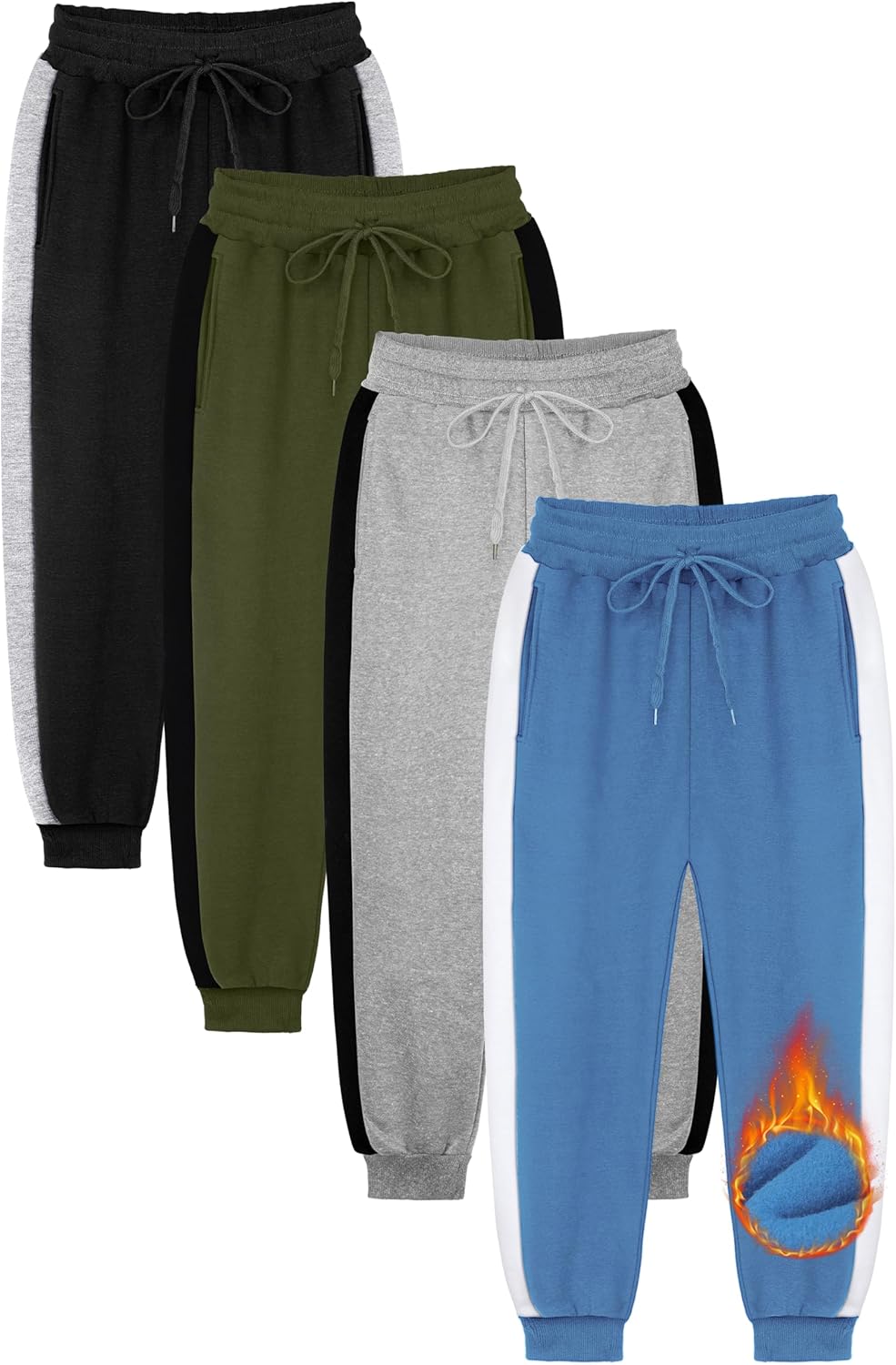 Resinta 4 Pack Boys’ Athletic Sweatpants Fleece Active Sweatpants with Pockets Drawstring Jogger Sweatpants