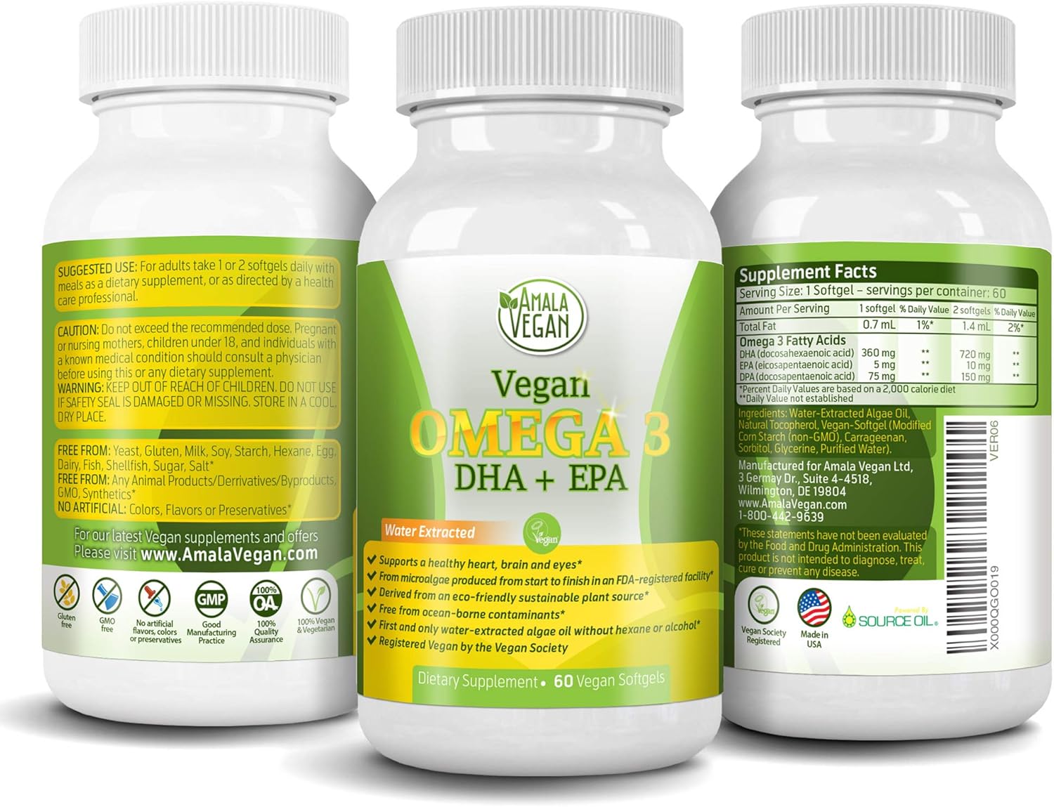 POTENT VEGAN OMEGA 3 Supplement: Better Than Fish Oil! Plant Based Water Extracted Algae Oil- DHA EPA DPA Fatty Acids- Non GMO- Improve Immune System, Joint, Heart, Skin & Brain Health- 2 Month Supply