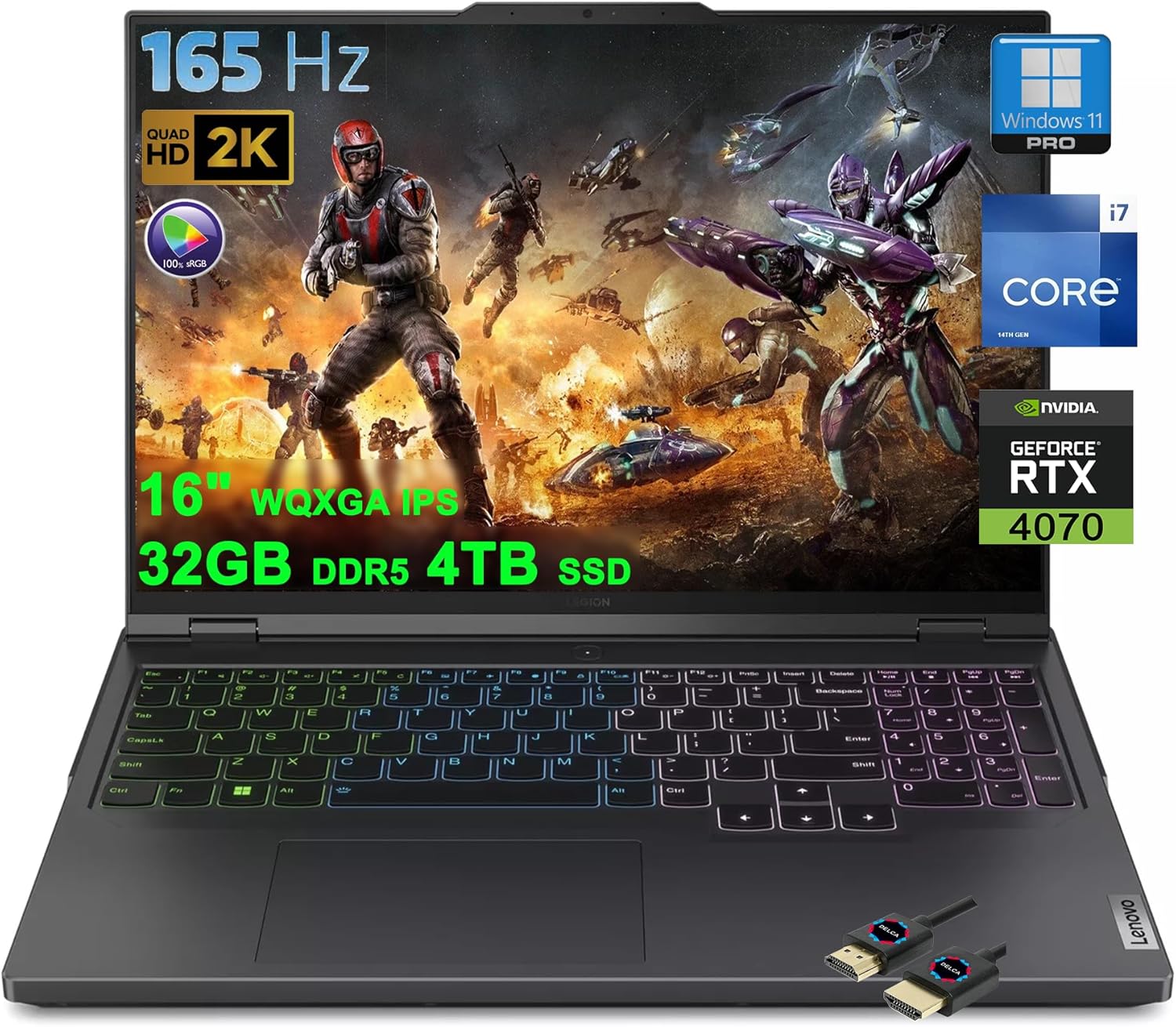 Lenovo Legion Pro 5 Gaming Laptop | 16″ 2560×1600 165Hz G-SYNC sRGB 100% | Intel 20-core i7-14700HX (>i9-13900HX) | 32GB DDR5 4TB SSD GeForce RTX 4070 RGB Backlit FHD Camera Win11Pro w/DLCA Accessory