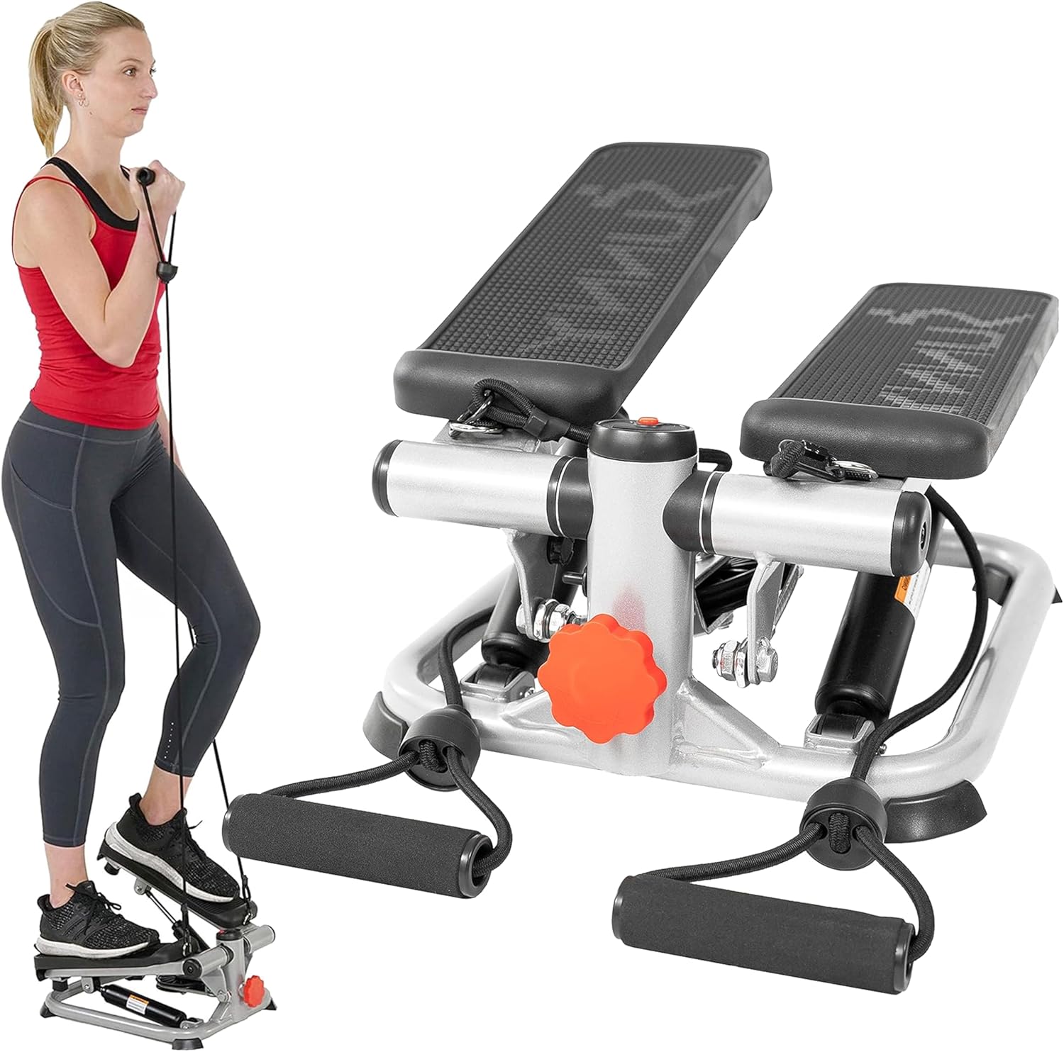 Sunny Health & Fitness Total Body 2-in-1 Stepper Machine, Total Body Workout, Adjustable Hydraulic, Resistance Bands, Non-Slip Pedals w Optional Free SunnyFit App Enhanced Bluetooth Connectivity