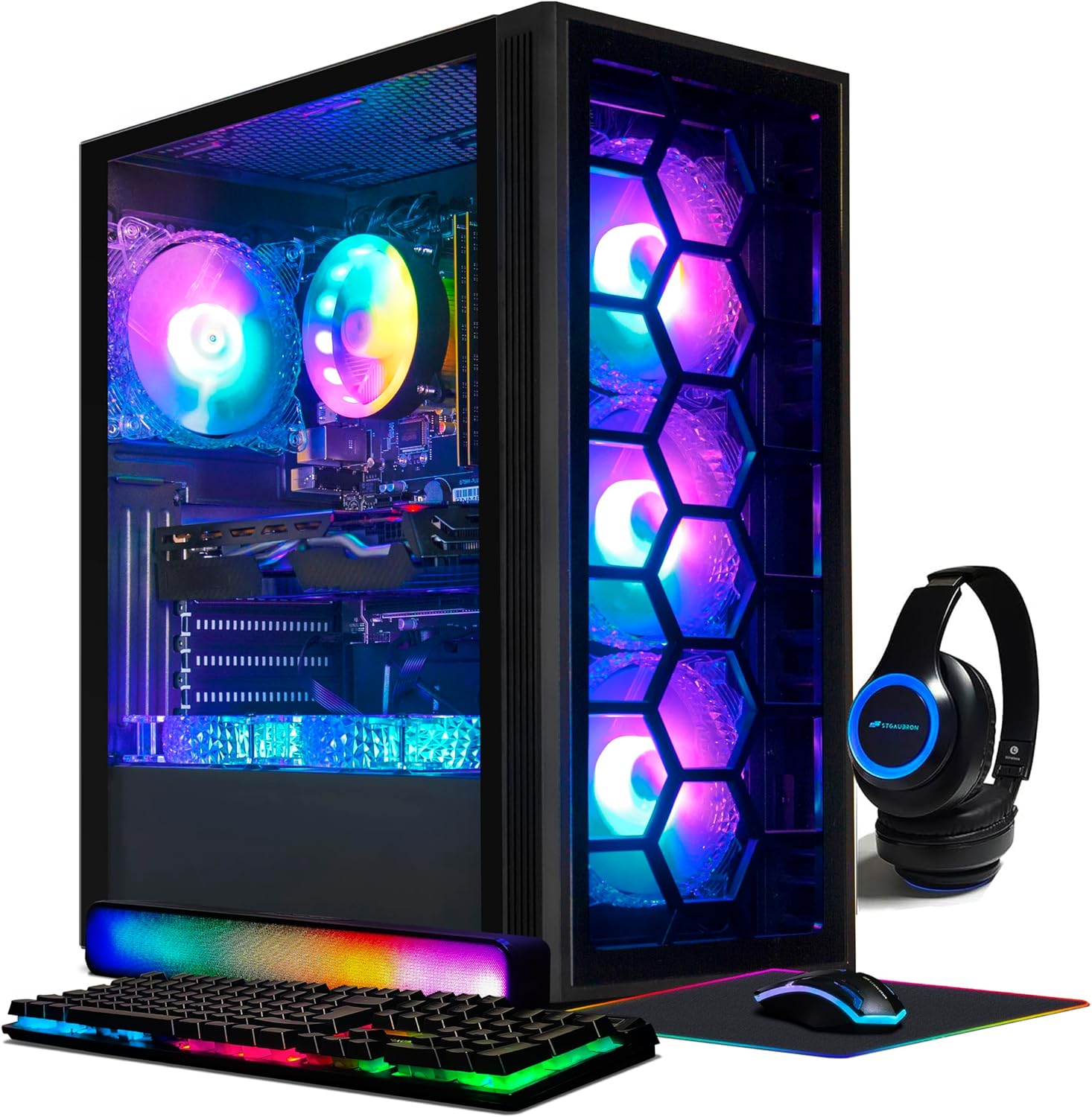 STGAubron Gaming Desktop PC, GeForce RTX 2060 Super 8G GDDR6, Intel Core i7 3.4G up to 3.9G, 32G, 1TB SSD, WiFi, BT 5.0, RGB Mouse Pad, RGB BT Sound Bar, RGB BT Headset Mic, Windows 10 Home