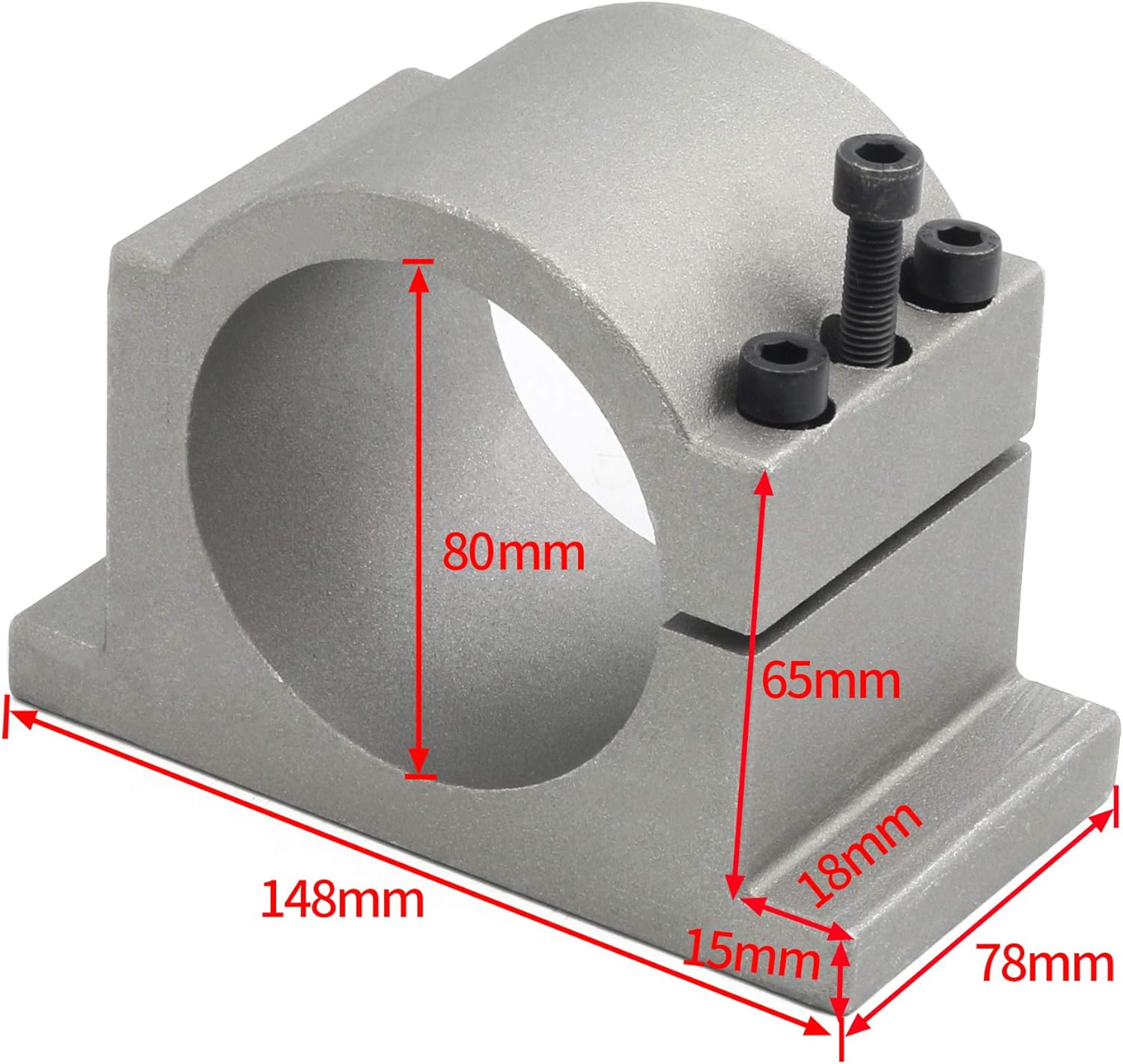 RATTMMOTOR 80mm CNC Spindle Motor Clamp Mount Bracket Support Cast Aluminium with 3pcs Screws for φ80mm 1.5KW 2.2KW CNC Router Engraver Milling Water Cooled Air Cooled Spindle Motor