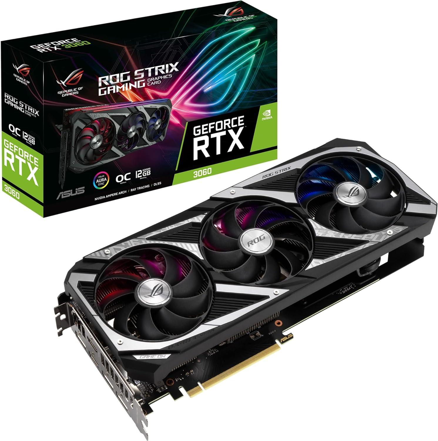 ASUS ROG Strix NVIDIA GeForce RTX 3060 V2 OC Edition Gaming Graphics Card (PCIe 4.0, 12GB GDDR6, HDMI 2.1, DisplayPort 1.4a, Axial-tech Fan Design, 2.7-Slot, Super Alloy Power II, GPU Tweak II)