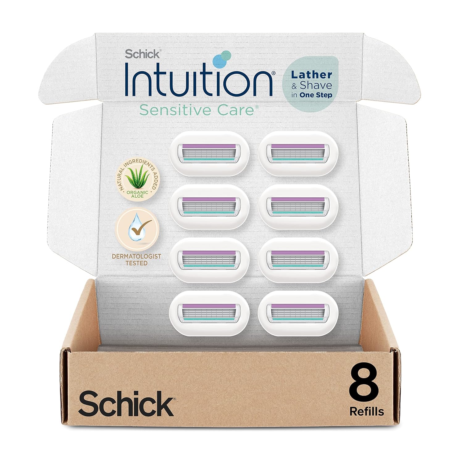 Schick Intuition Refill, Razor Blades with Organic Aloe for Women Sensitive Skin | 8 Count (Pack of 1)