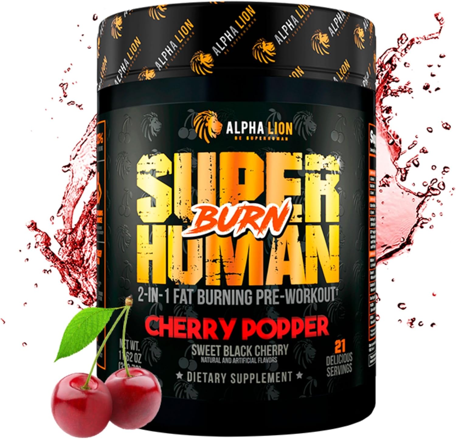 ALPHA LION Superhuman Burn 2-in-1 Metabolism Booster Pre Workout, Weight Loss Supplement, Appetite Suppressant, Fat Loss Support, Energy & Focus Powder (21 Servings, Sweet Black Cherry Flavor)