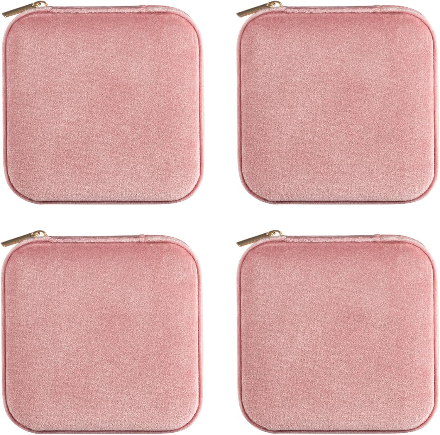 Plush Velvet Travel Jewelry Case, Travel Jewelry Organizer, Jewelry Travel Case, Travel Jewelry Box, Small Jewelry Case, Jewelry Travel Box, Earring Organizer with Mirror – Pink 4packs