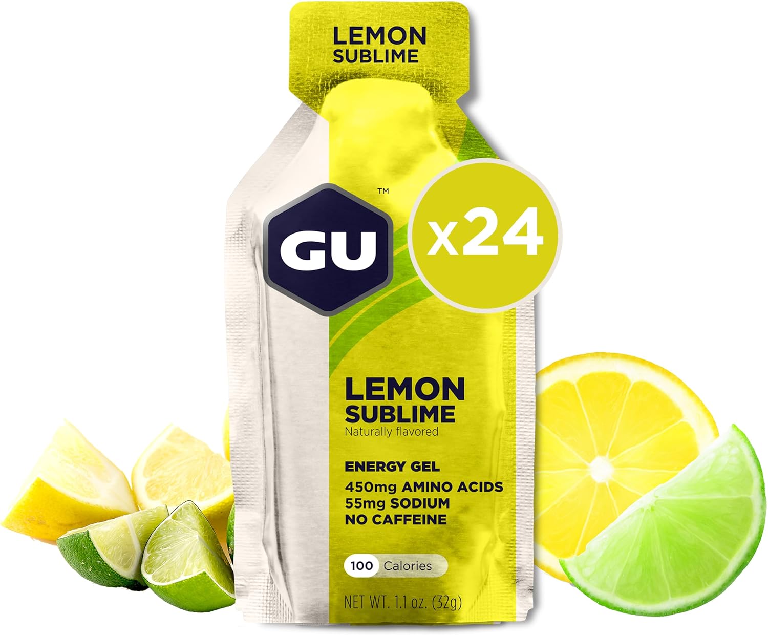 GU Energy Original Sports Nutrition Energy Gel, Vegan, Gluten-Free, Kosher, and Dairy-Free On-the-Go Energy for Any Workout, 24-Count, Lemon Sublime